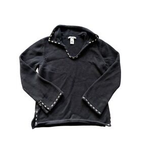Jillian Jones Sweater Womens M Black Cotton Whipstitch‎ Split Neck Australia